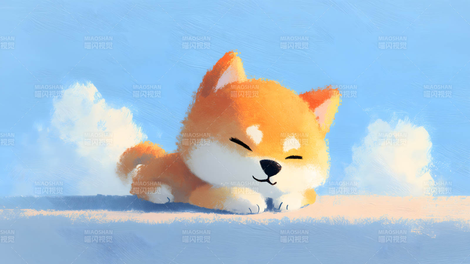 惬意柴犬云端休憩图片