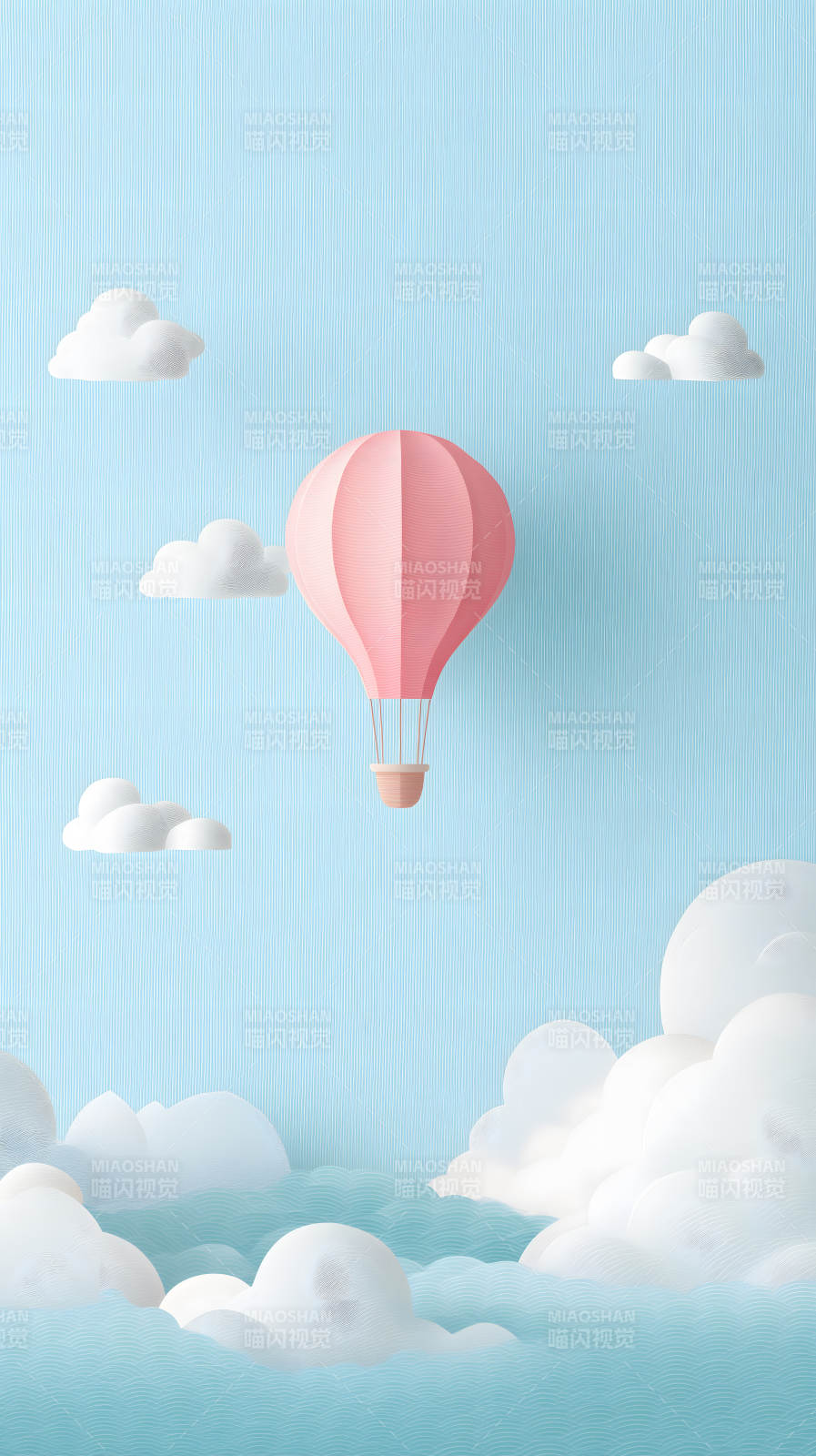 粉色热气球遨游蓝天图片