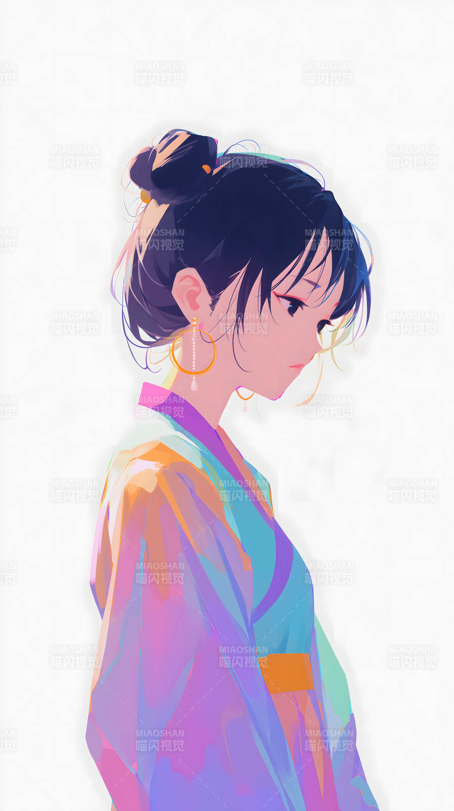 和服少女低头沉思图片