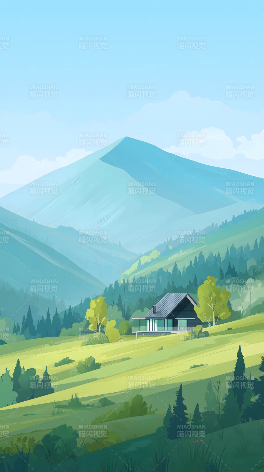 山间小屋风景如画图片