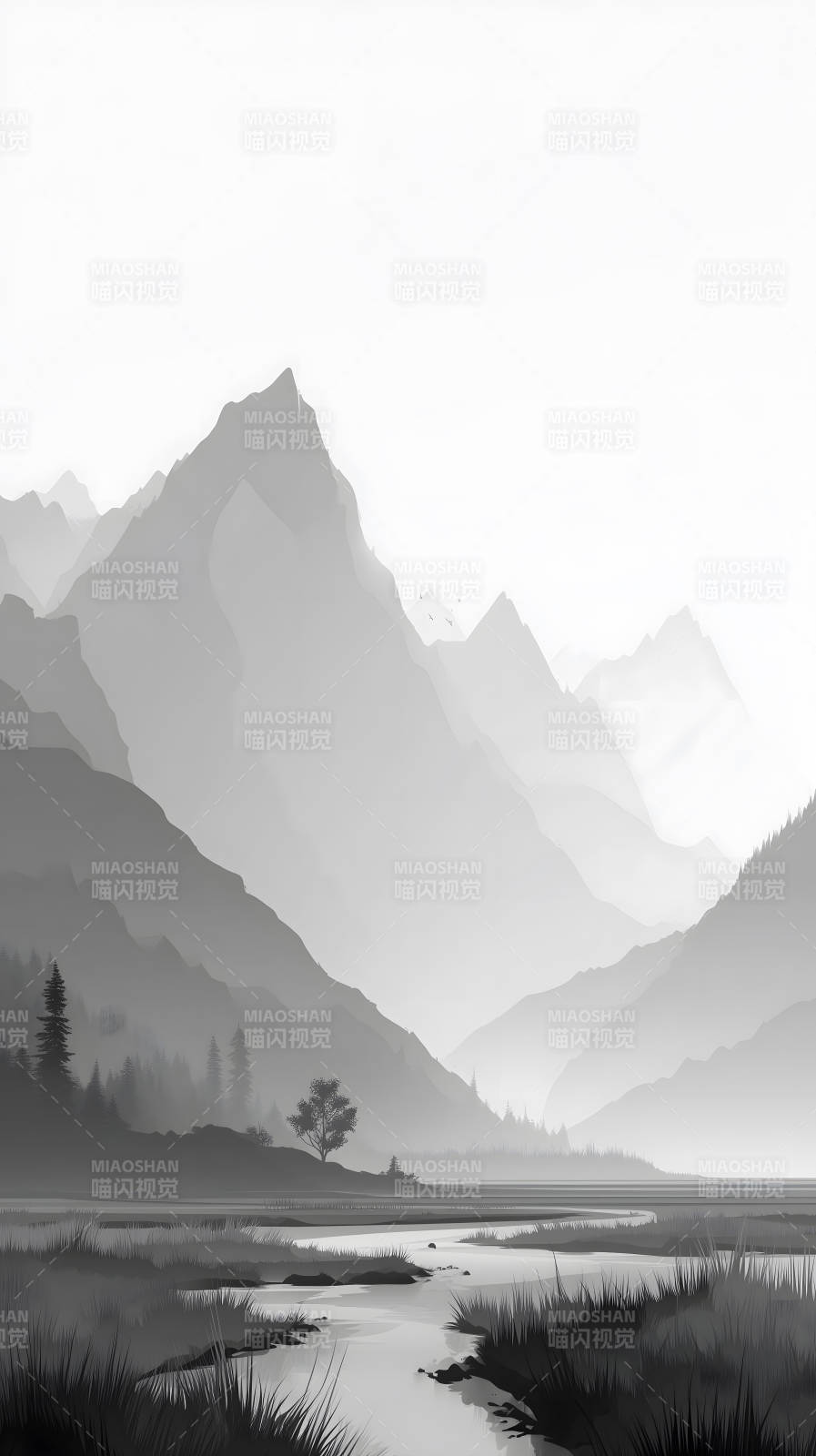 山水之间云雾缭绕风景图片