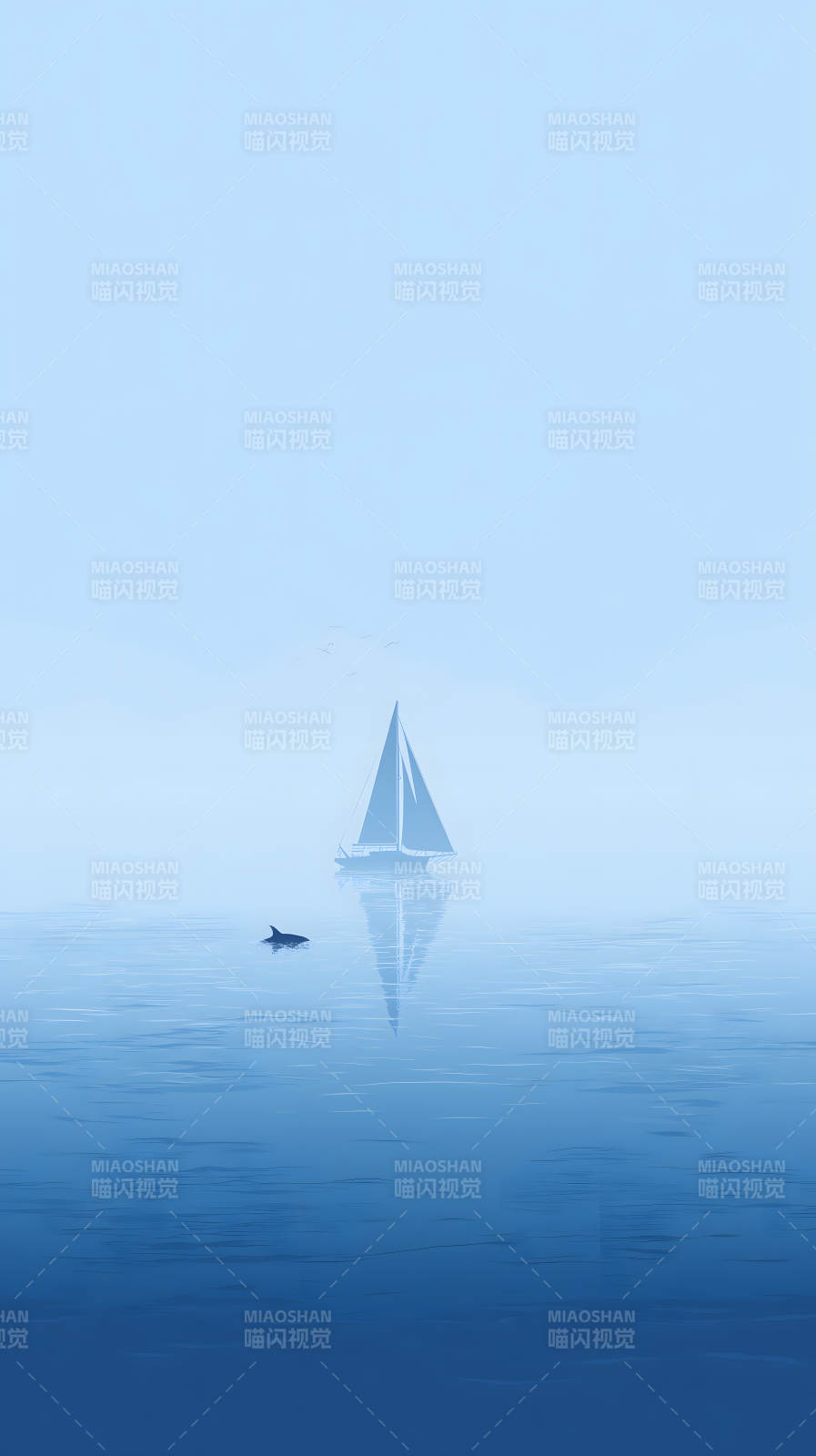 帆船与海豚的宁静画面图片