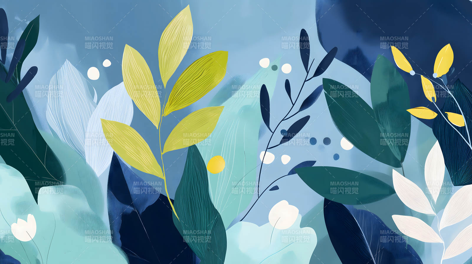 水彩植物蓝色背景图片