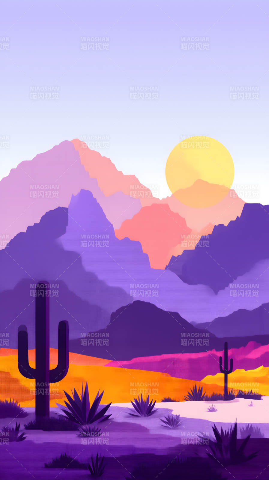 沙漠风景夕阳下的仙人掌图片