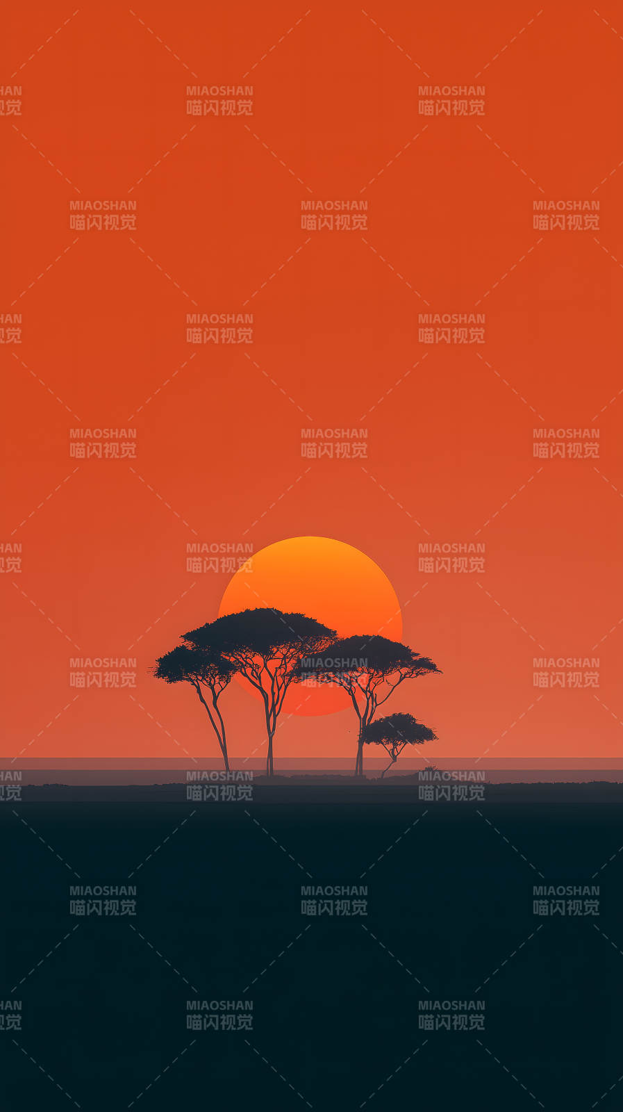 落日下的非洲草原剪影图片