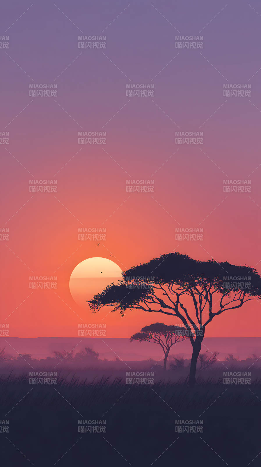 落日树影剪影风景图片