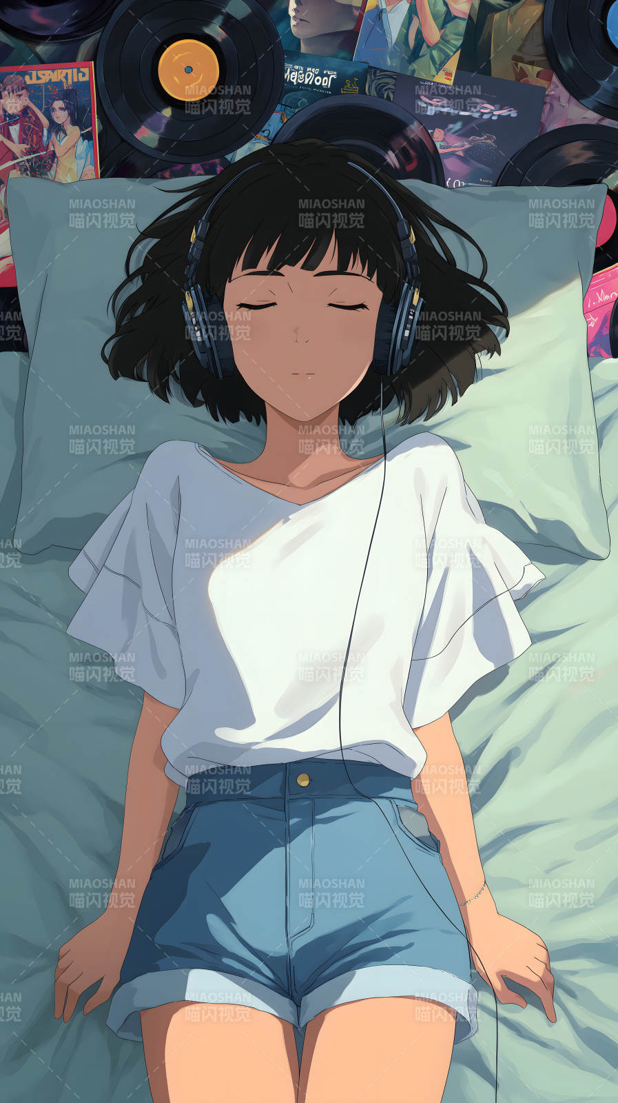 女孩听歌享受音乐图片