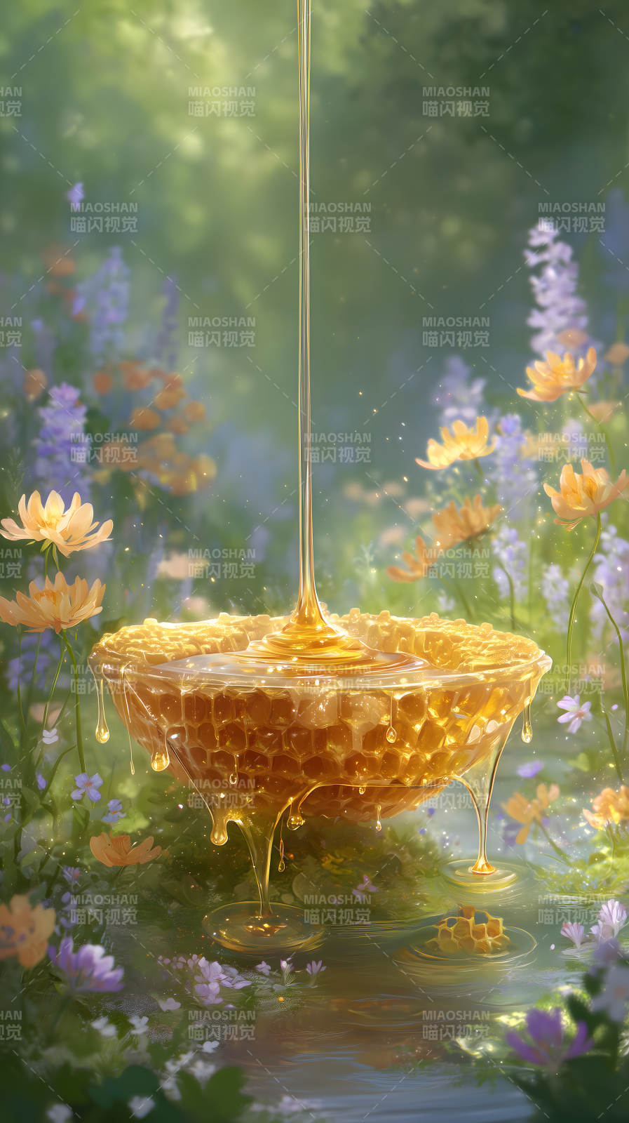蜂蜜倾注蜂巢花海图片