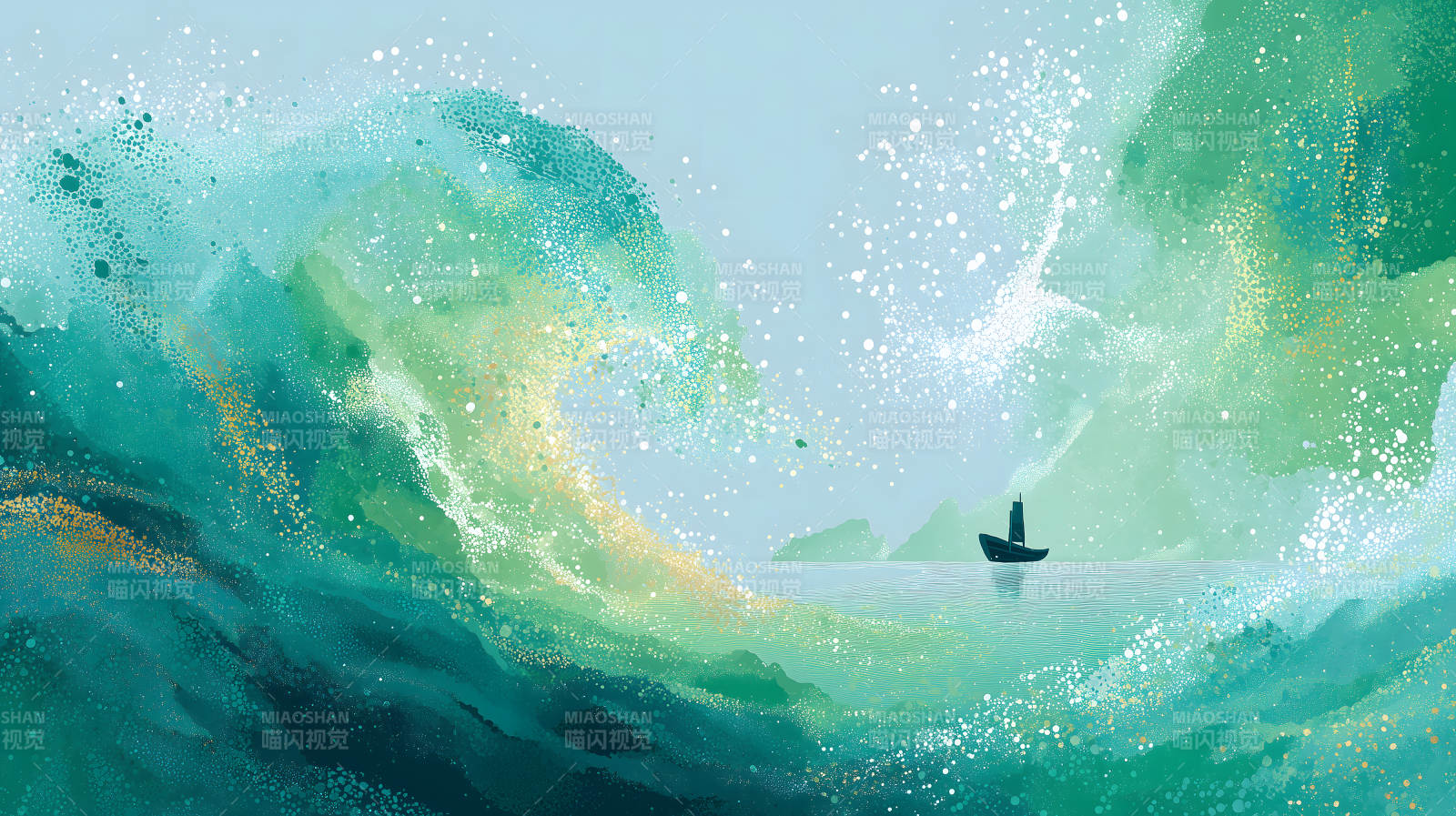 巨浪中的小船图片