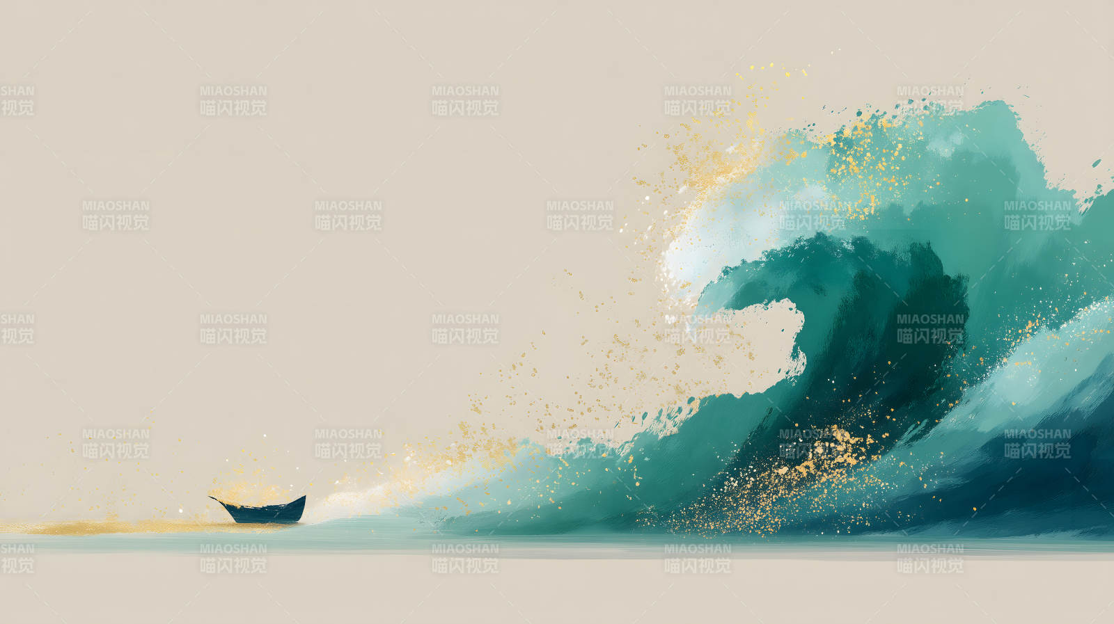 巨浪孤舟画意盎然图片