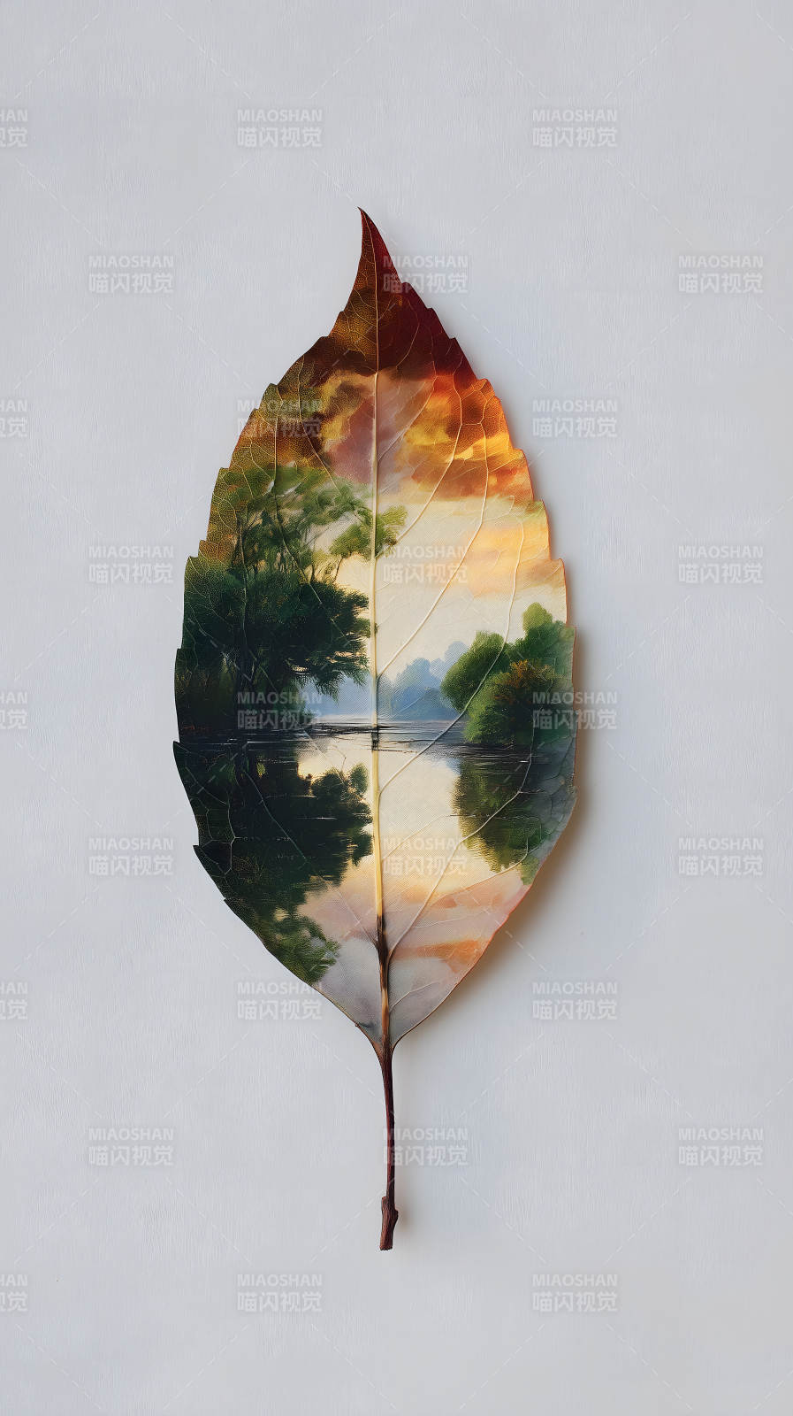 叶子里的风景画图片