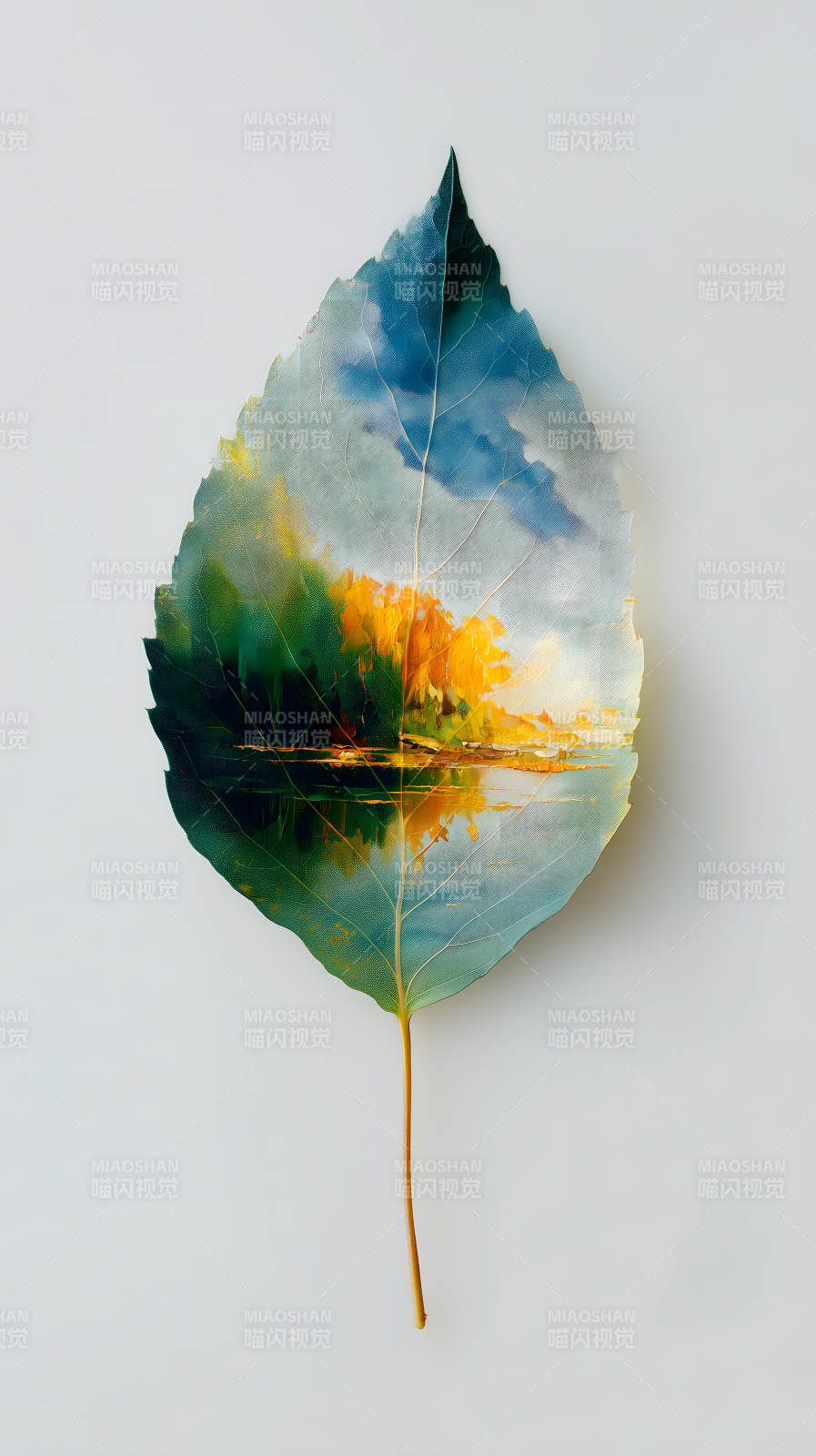 叶片中的风景画图片