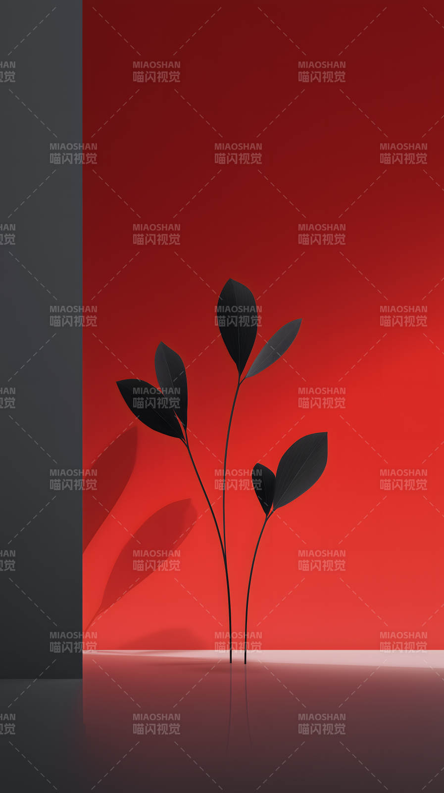 黑叶红墙简约艺术图片