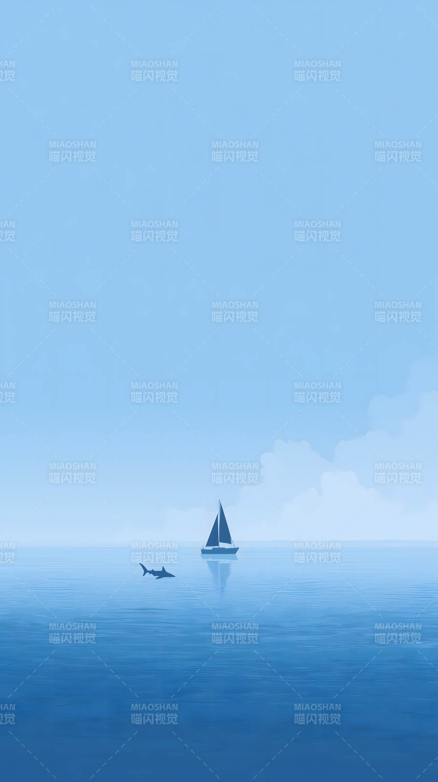 海面帆船鲨鱼同框图片