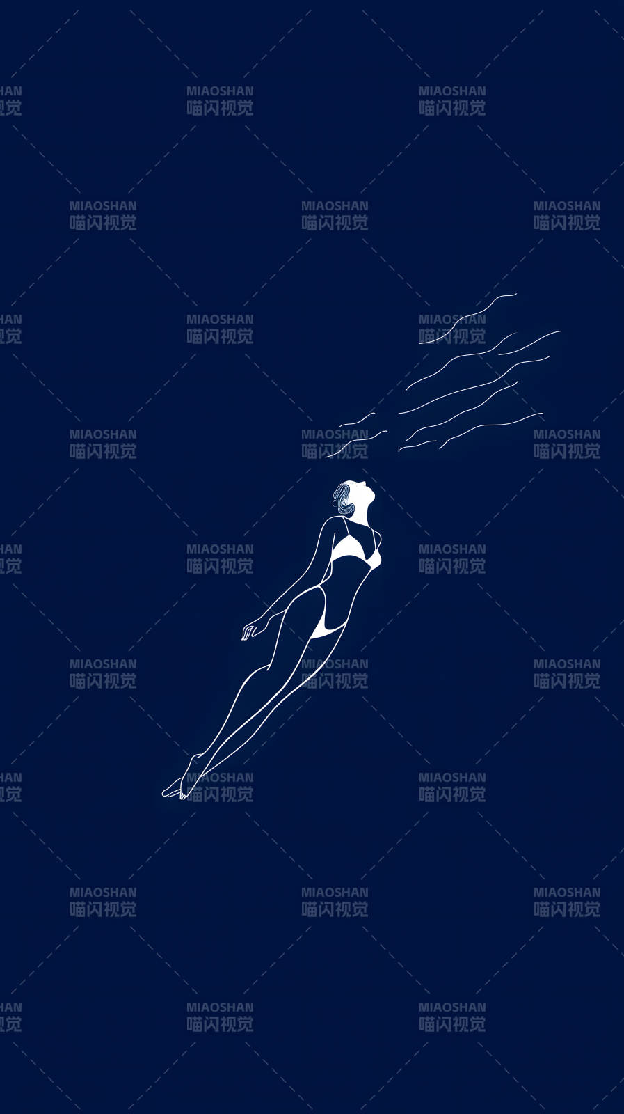 女子水中畅游水面气泡图片