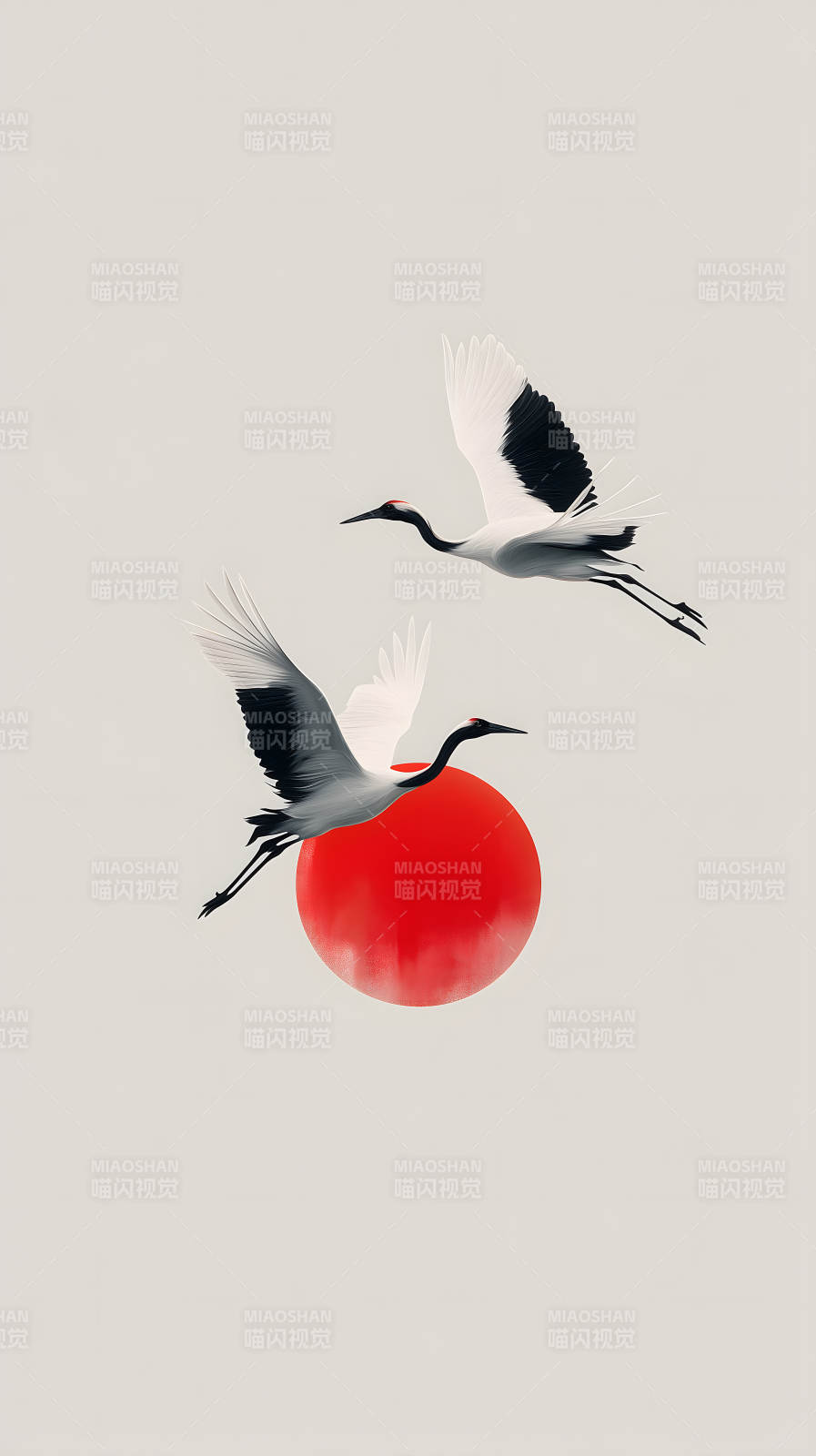 鹤与红日唯美意境图片