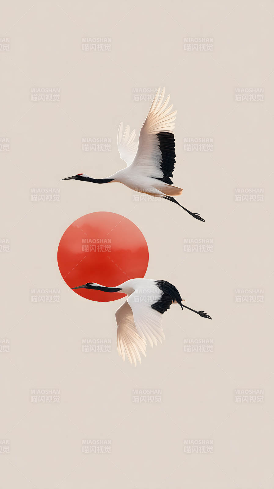 鹤舞红日祥云图片