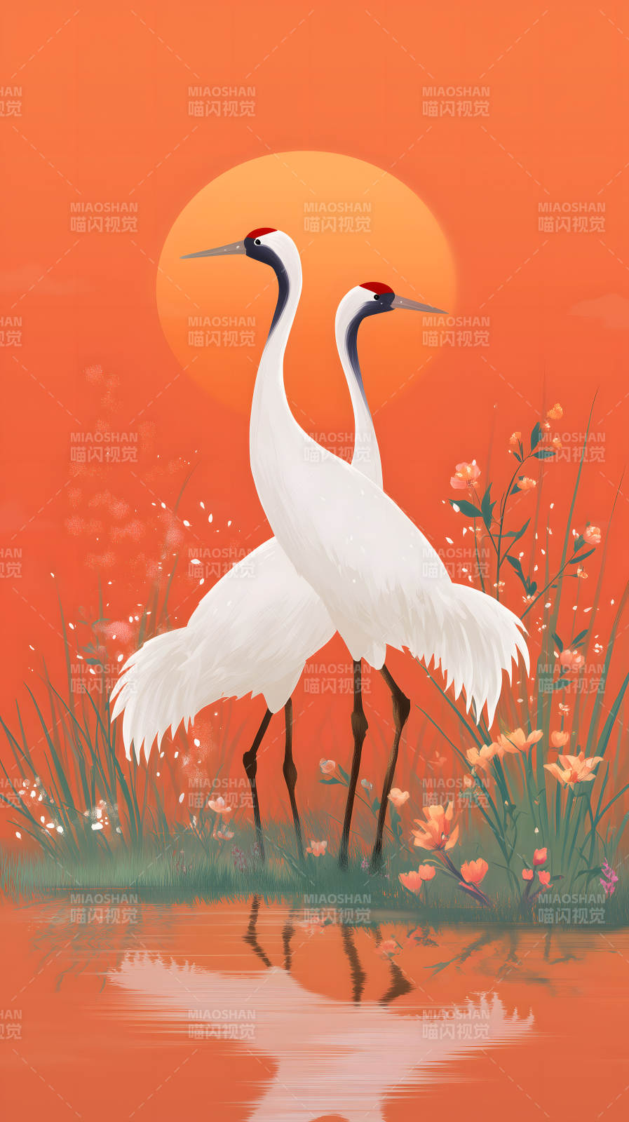 鹤影夕阳美景图片