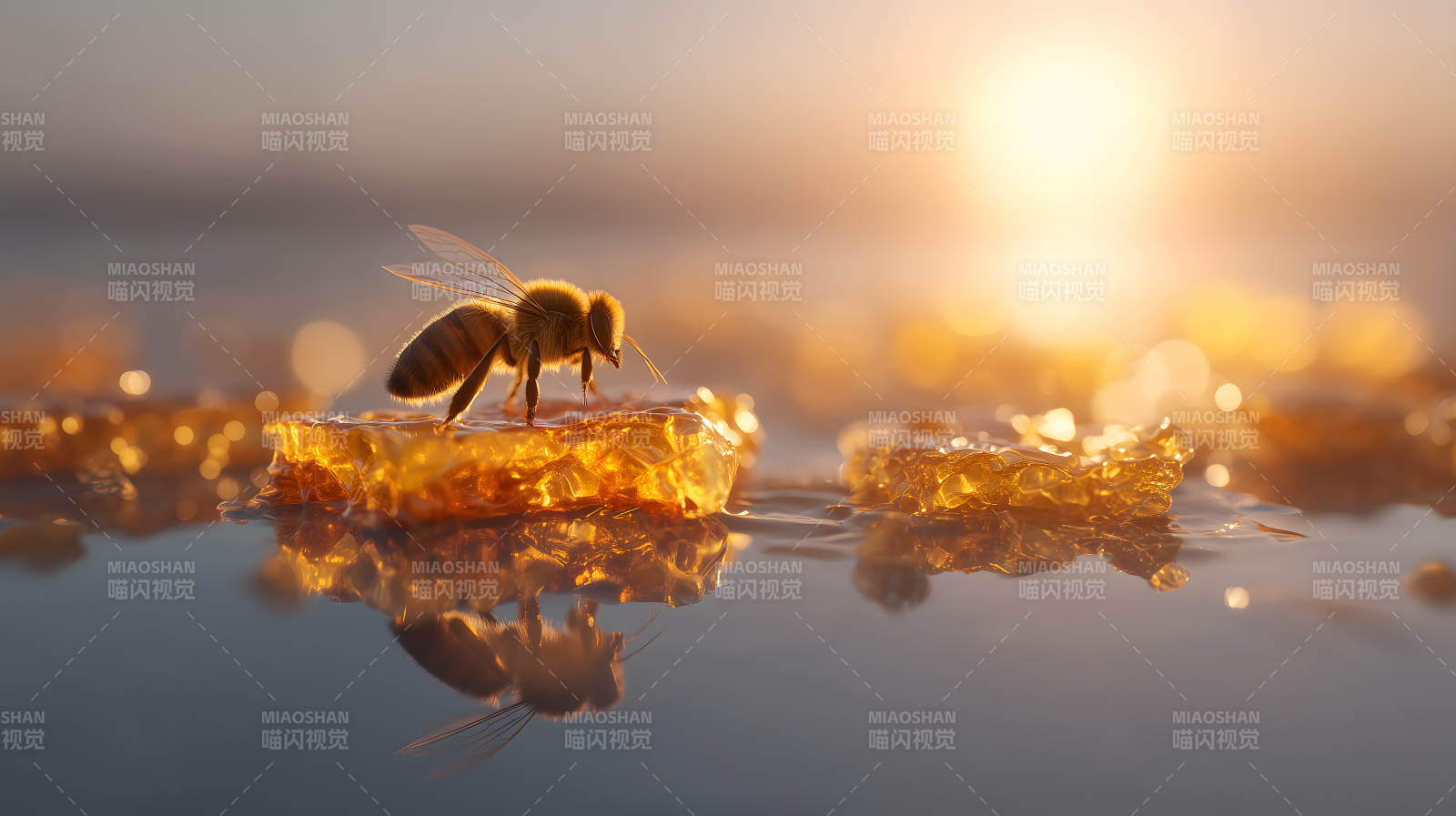 蜂巢上的蜜蜂沐浴阳光图片