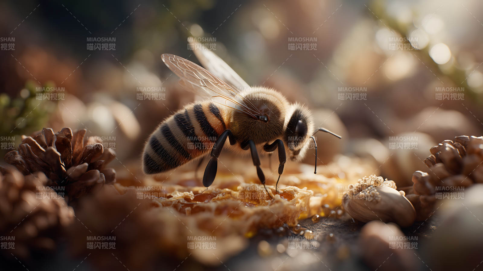 蜜蜂采蜜特写画面图片