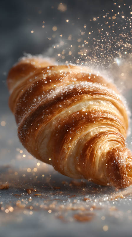 金黄酥脆的牛角面包图片