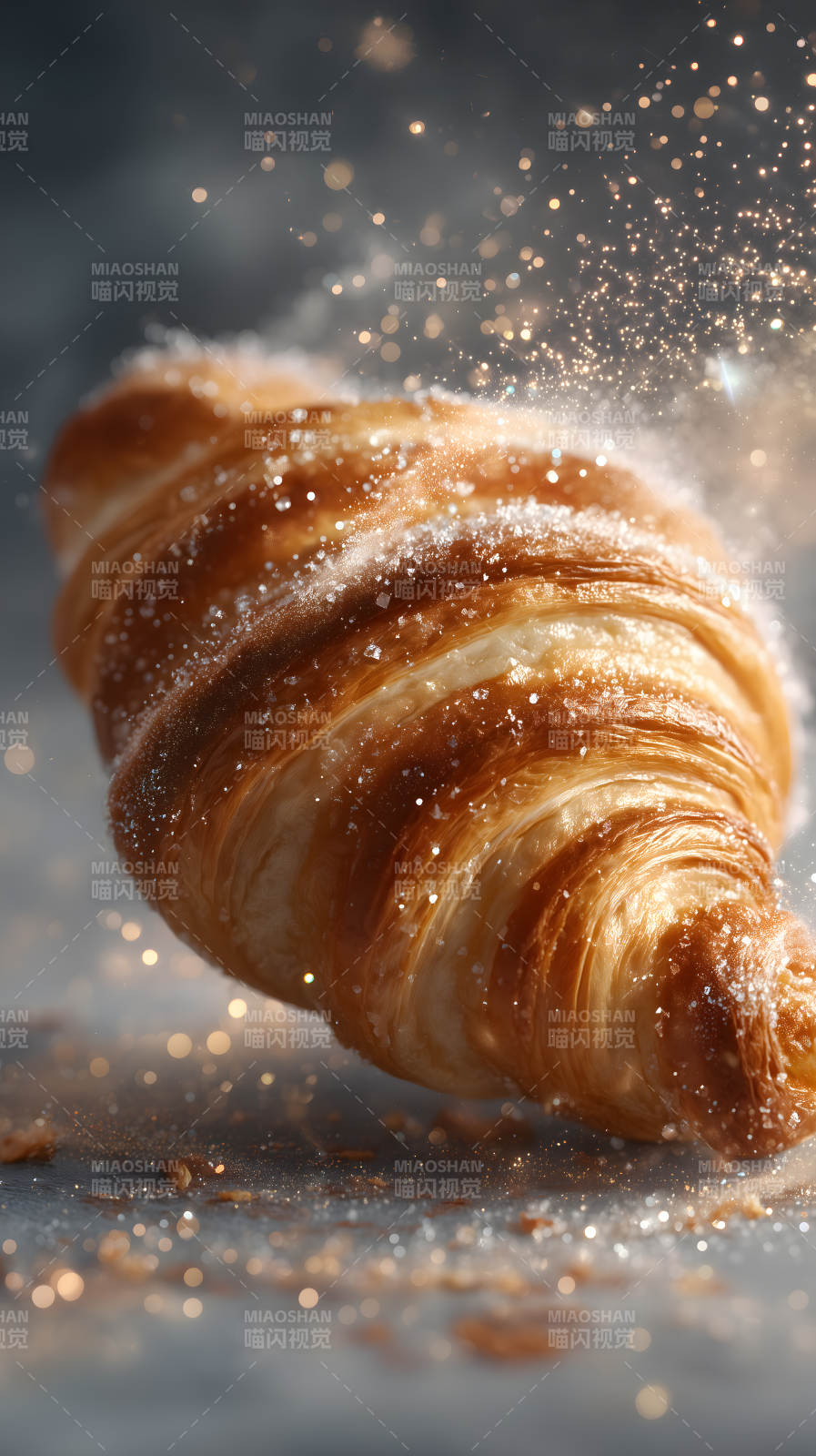 金黄酥脆的牛角面包图片