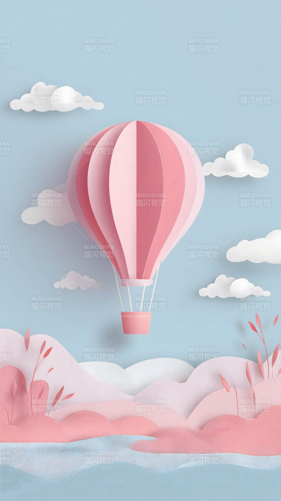 粉色热气球天空飘浮图片