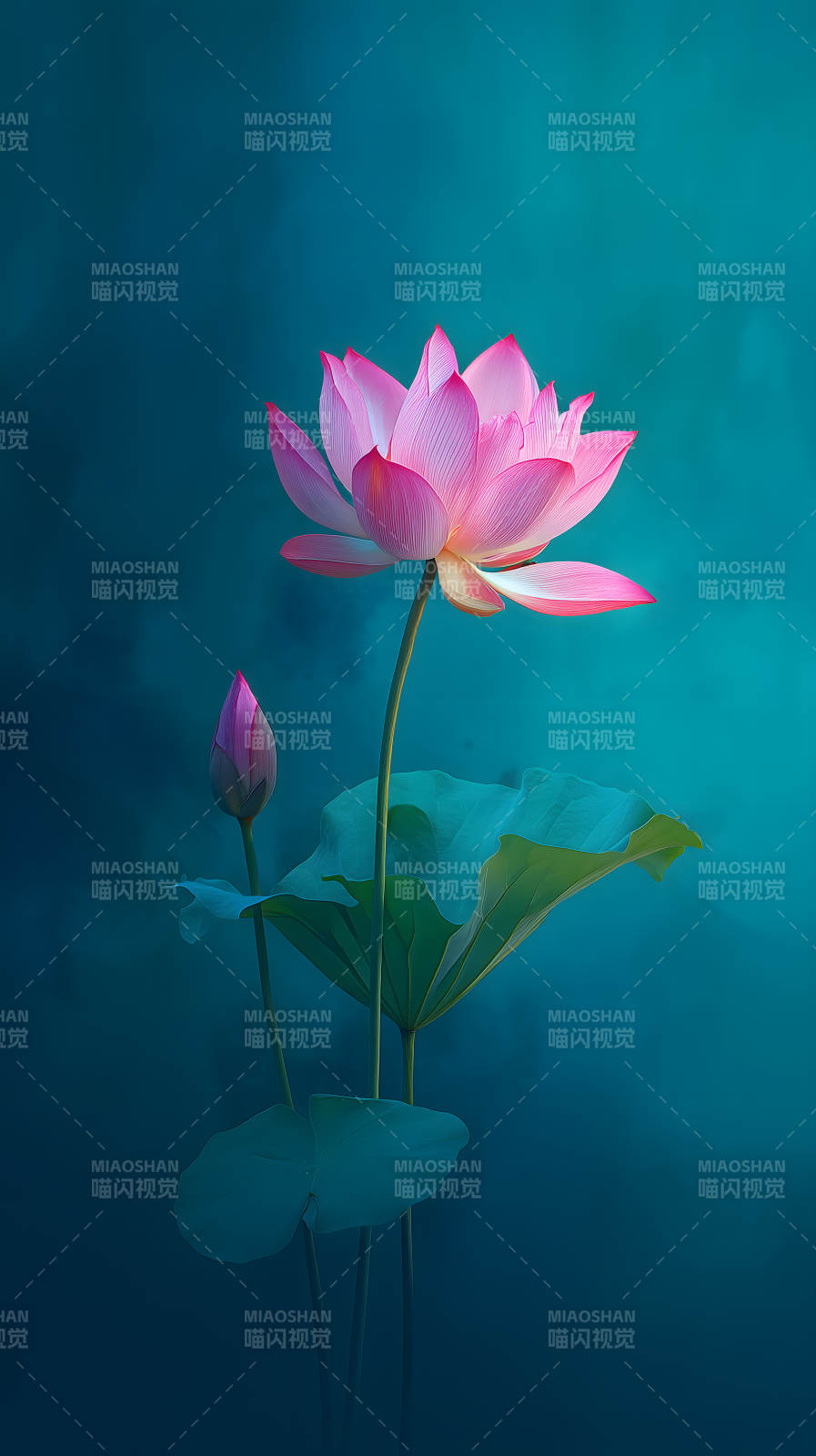 粉色莲花绽放水墨意境图片