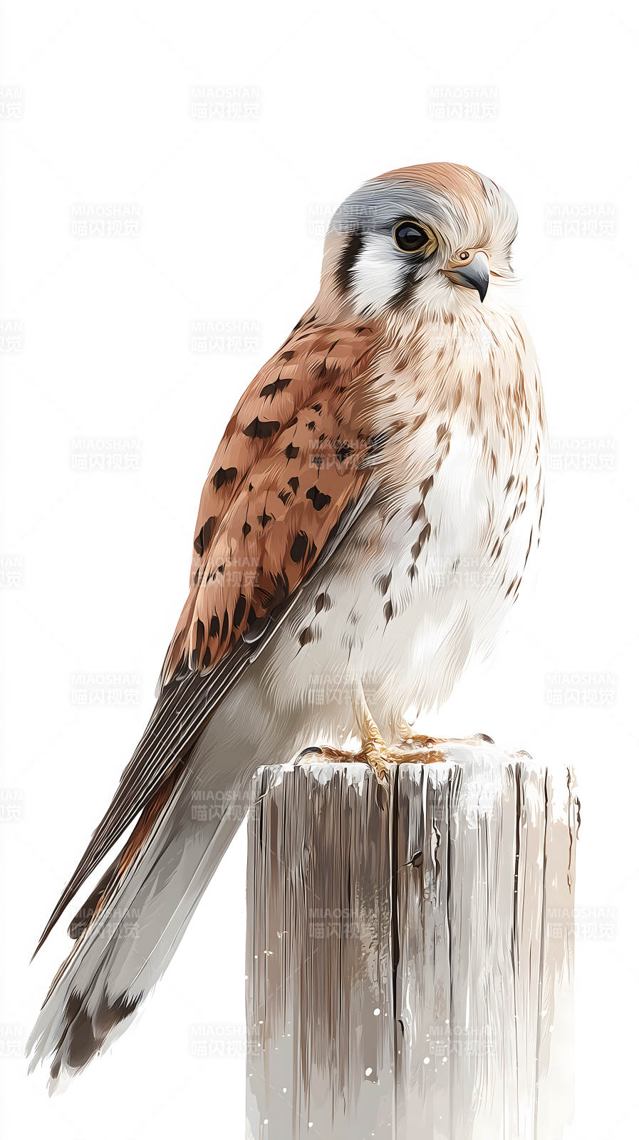 猎鹰栖息木桩之上凝视远方图片