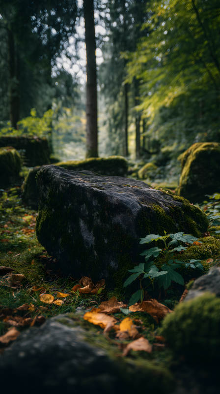 森林巨石风景如画图片