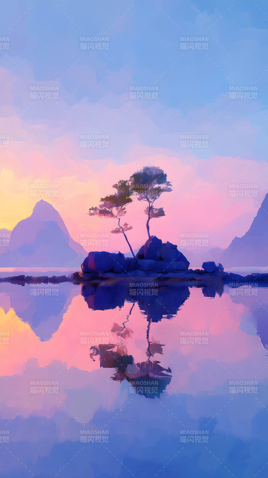 湖畔日落景色唯美图片