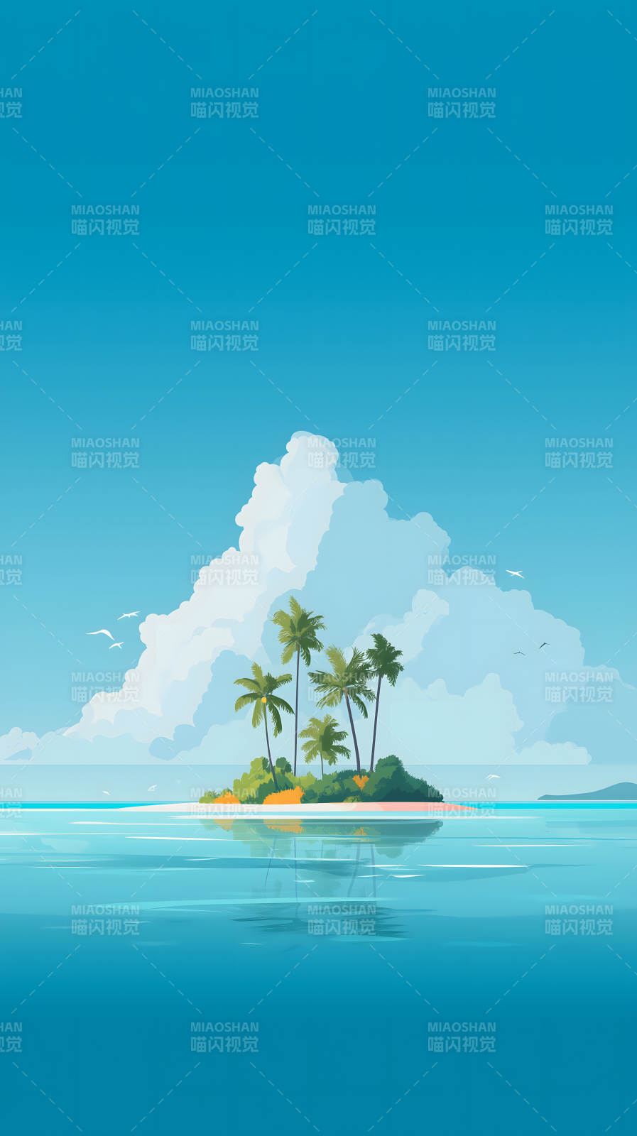 孤岛椰树蓝天碧海图片