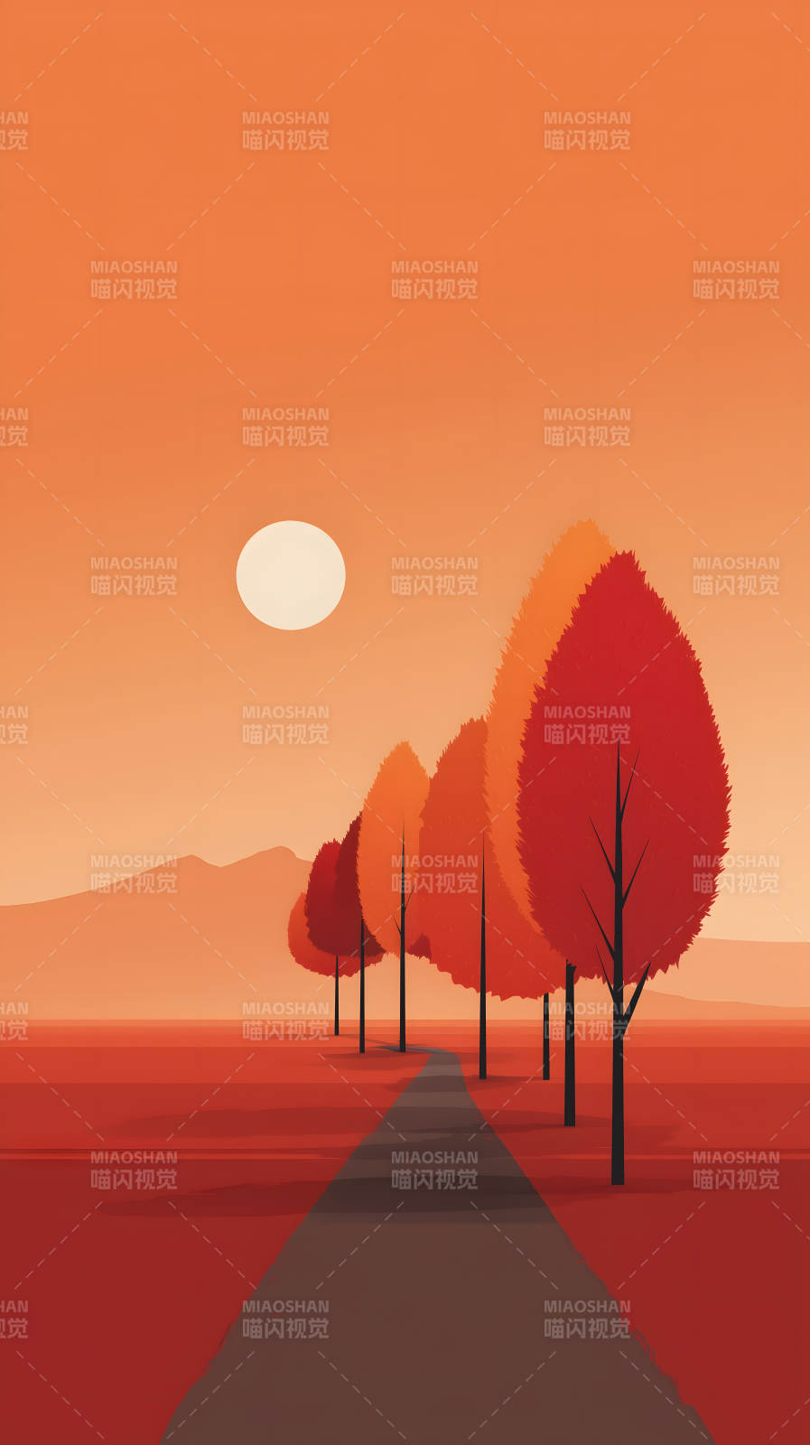 秋日风景树木道路太阳图片