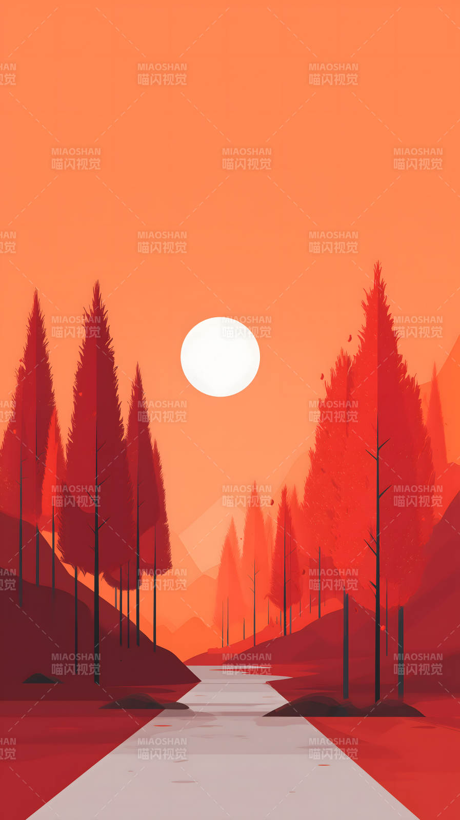 红色山林夕阳景色图片