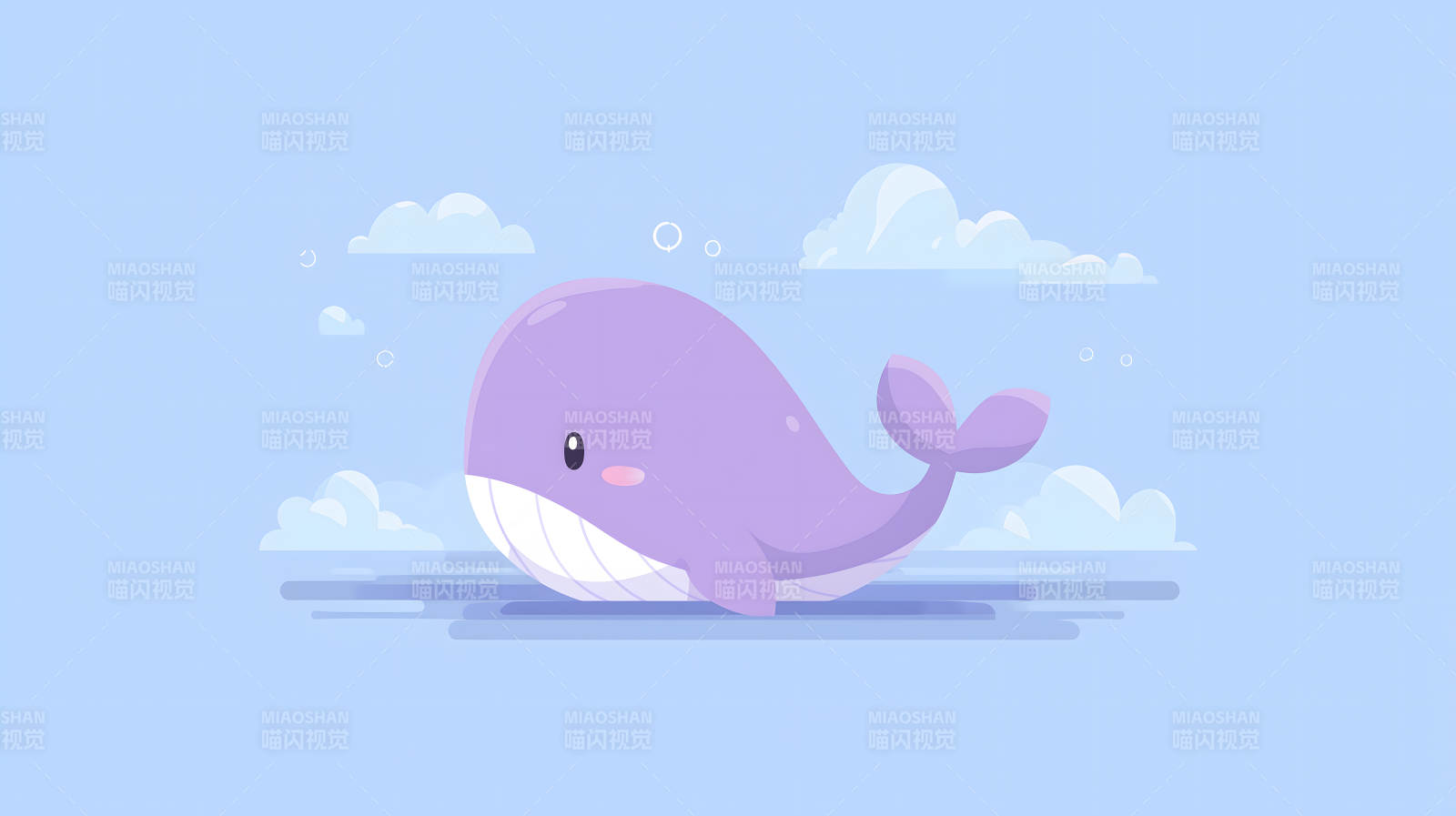 可爱鲸鱼在云朵间图片