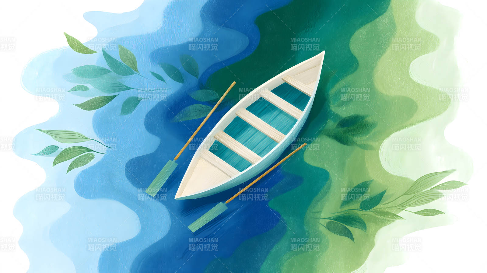 小舟碧水叶影摇曳图片