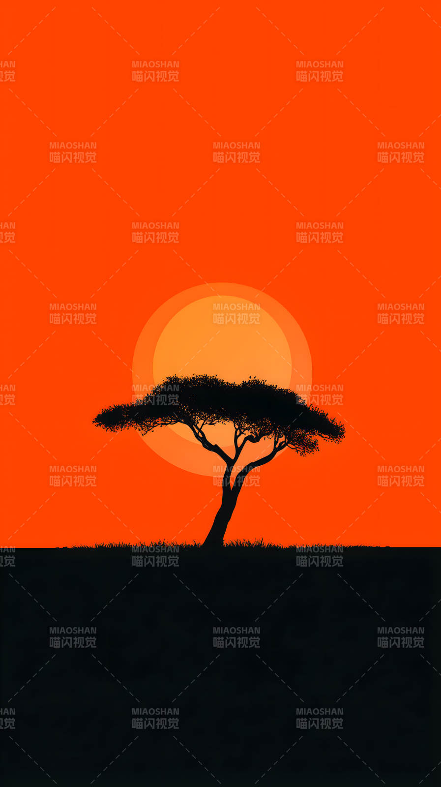 非洲落日剪影树木风景图片