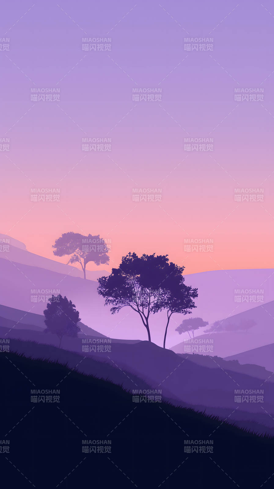 紫霞漫山树影朦胧图片