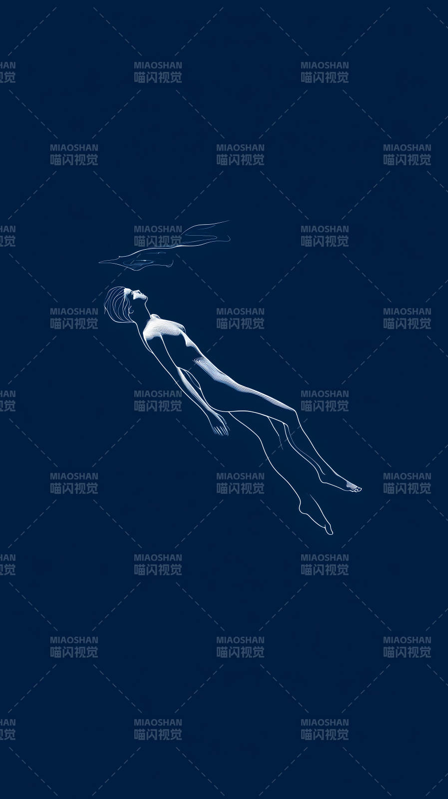 蓝色深海浮沉人物图片