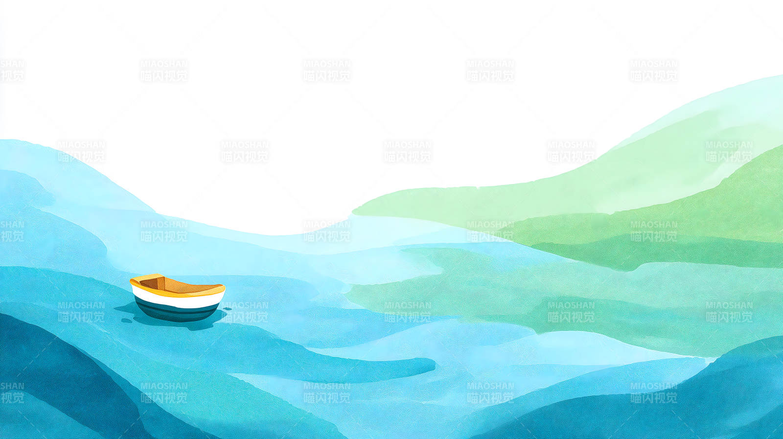 小船碧海远山图片