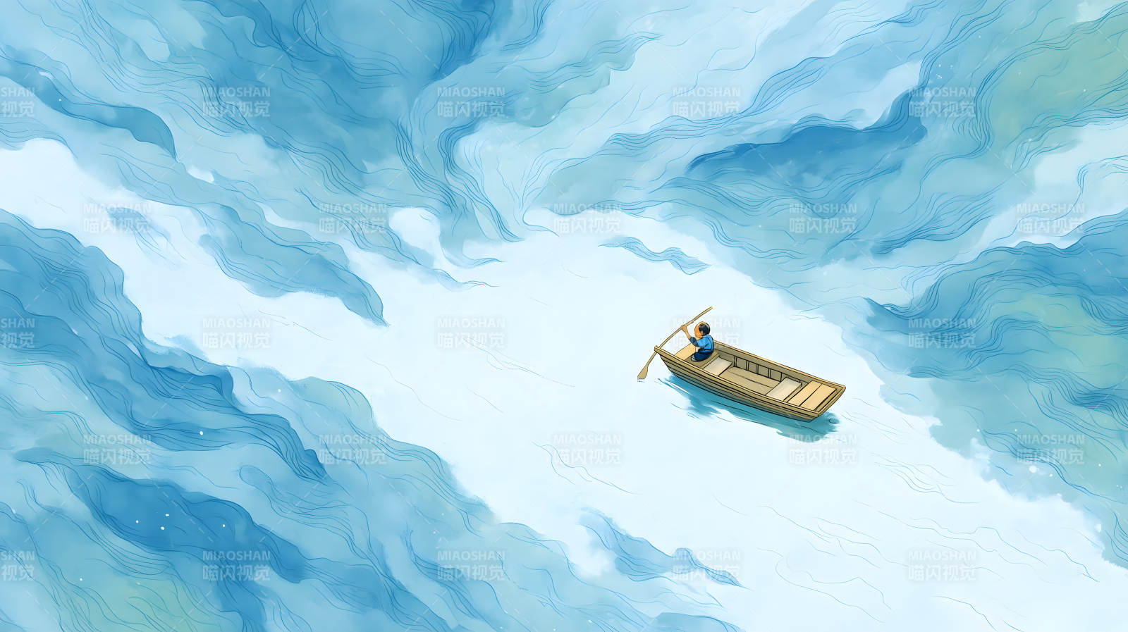 云海泛舟意境图图片