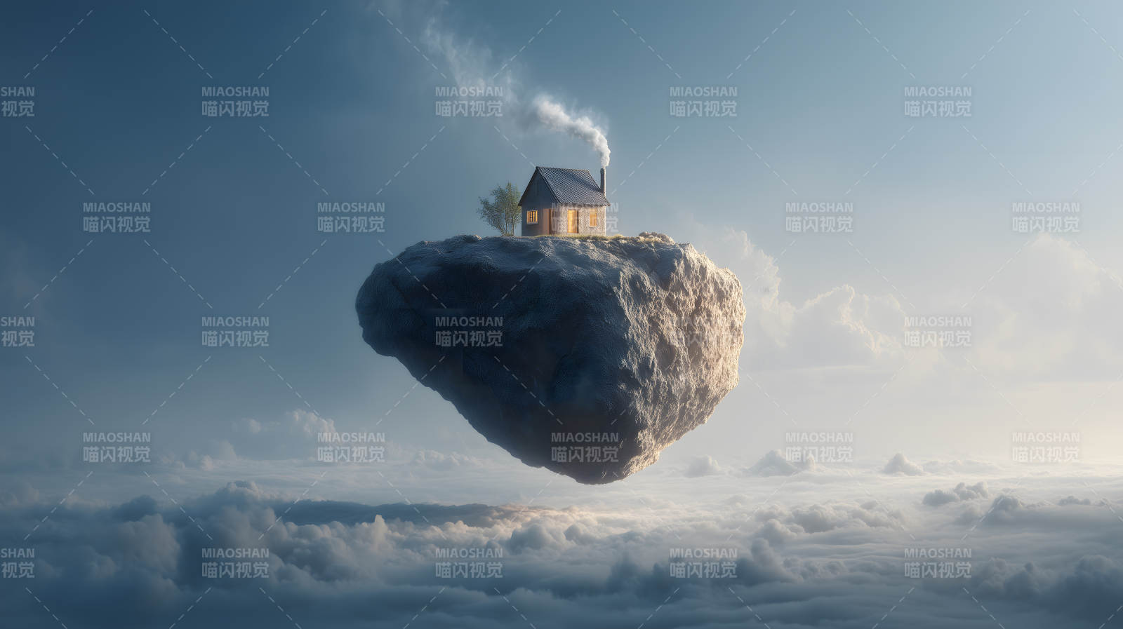 天空浮石上的小屋图片