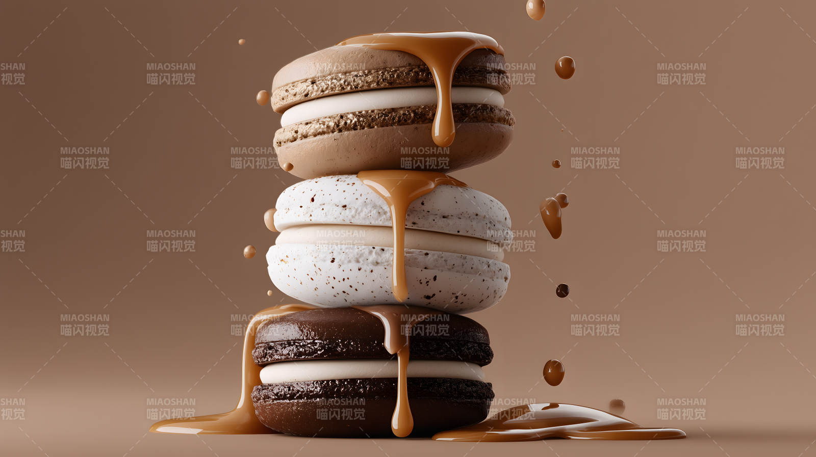 马卡龙甜点流淌焦糖图片