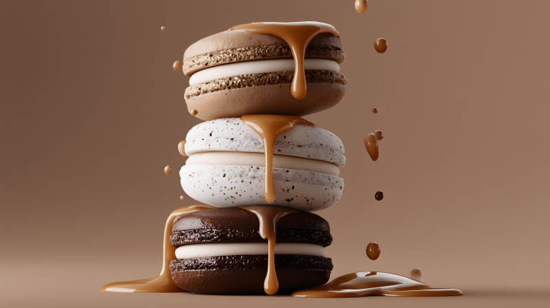 马卡龙甜点流淌焦糖图片