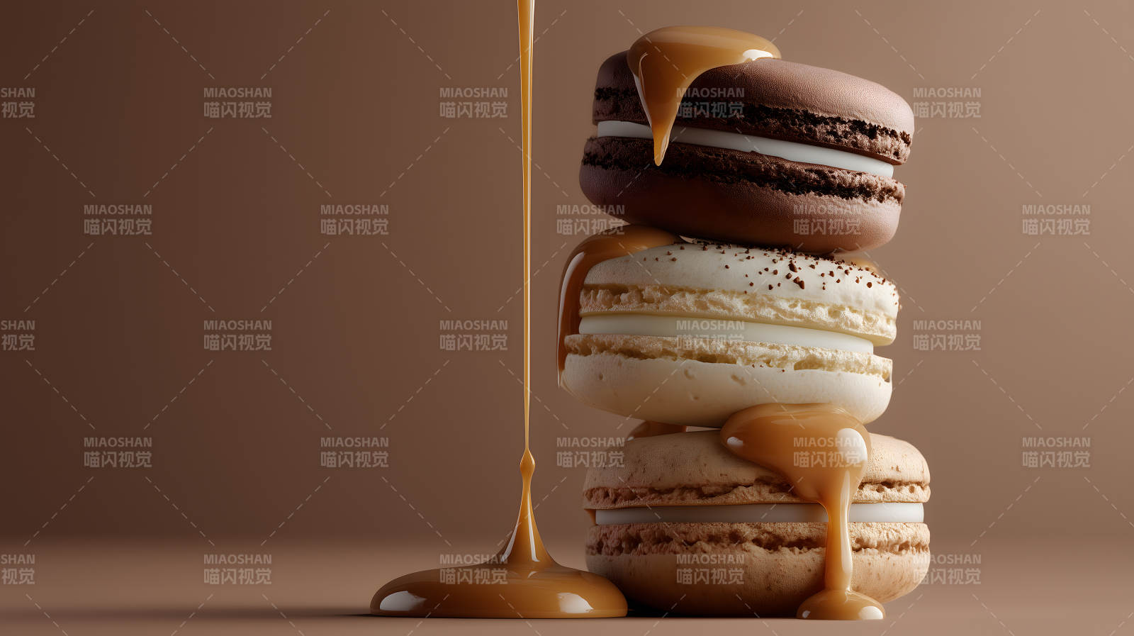 焦糖马卡龙堆叠诱人图片