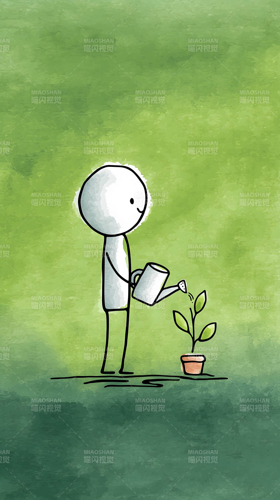 浇水培育小树图片