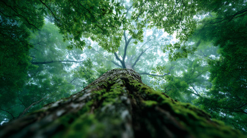 仰视森林树木枝叶茂盛图片