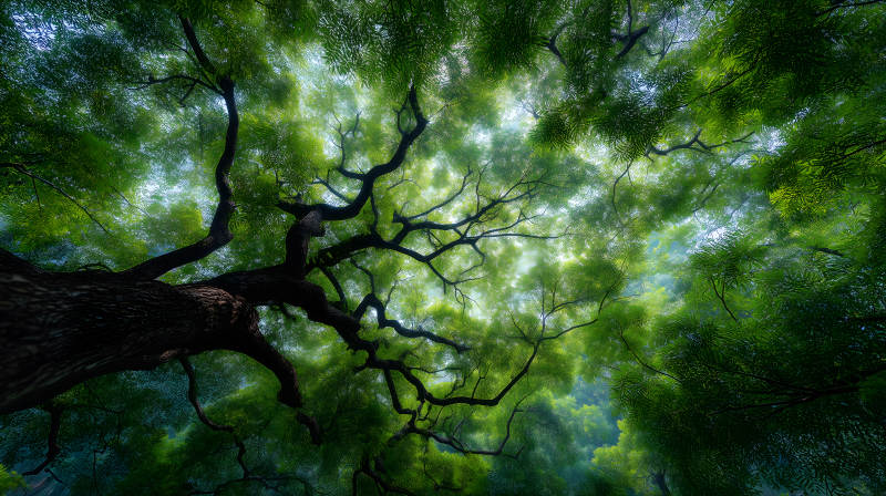 森林树冠仰视视角图片