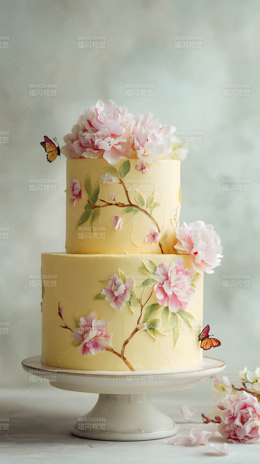粉色花朵奶油蛋糕图片