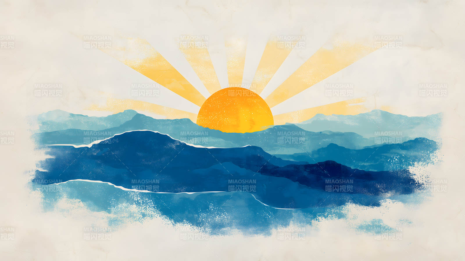 日出山川水墨风格图片